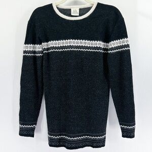 Vintage Fair Isle Black Wool & Angora Nordic Sweater Small